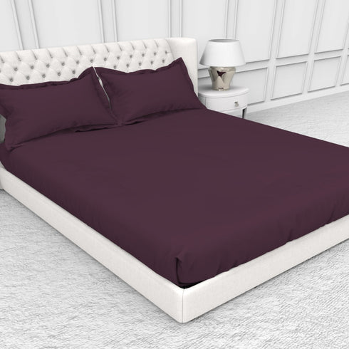 Alley Solid 100% Cotton 300 TC Fitted Sheet with 2 Pillow covers- Extra Soft - Easy Care- Hyperallergenic